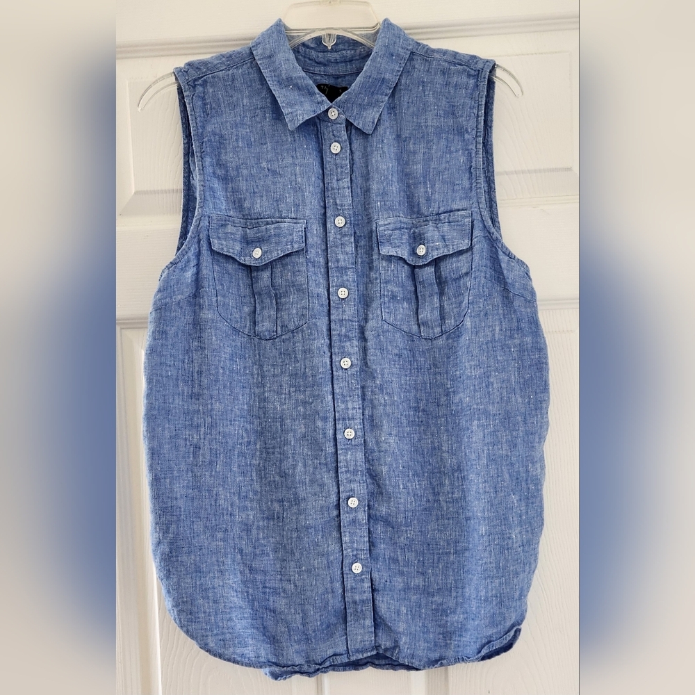 Talbots Petite Sleeveless Linen Boyfriend Shirt